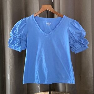 Lilly Pulitzer Bright Blue Cotton Puff Sleeve Shirt Vacation Elevated Casual XS